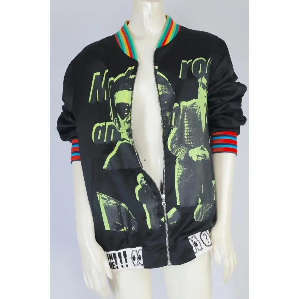 Libertine Jacket M Black Satin Graphic Bomber Punk Rocker Mod Neon Pop Art USA